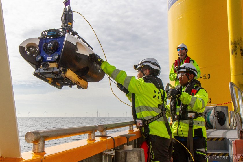 Met deze onderwaterdrone filmen onderzoekers het bodemleven in windparken. Foto: Oscar Bos.